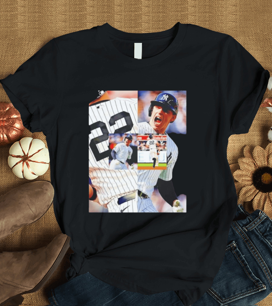 Harrison Bader No 22 Yankees Pinstripe Collage With Action Shots T-Shirt