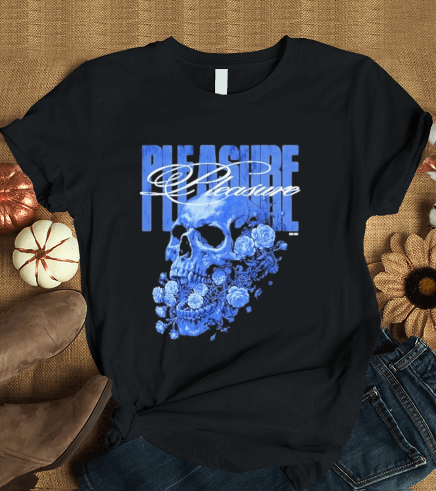 Pleasure Skull Roses Gothic Floral Blue T-Shirt