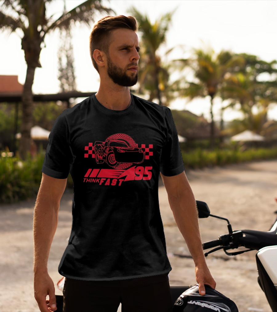 Lightning McQueen Think Fast 95 Racing Car Neon Red T-Shirt