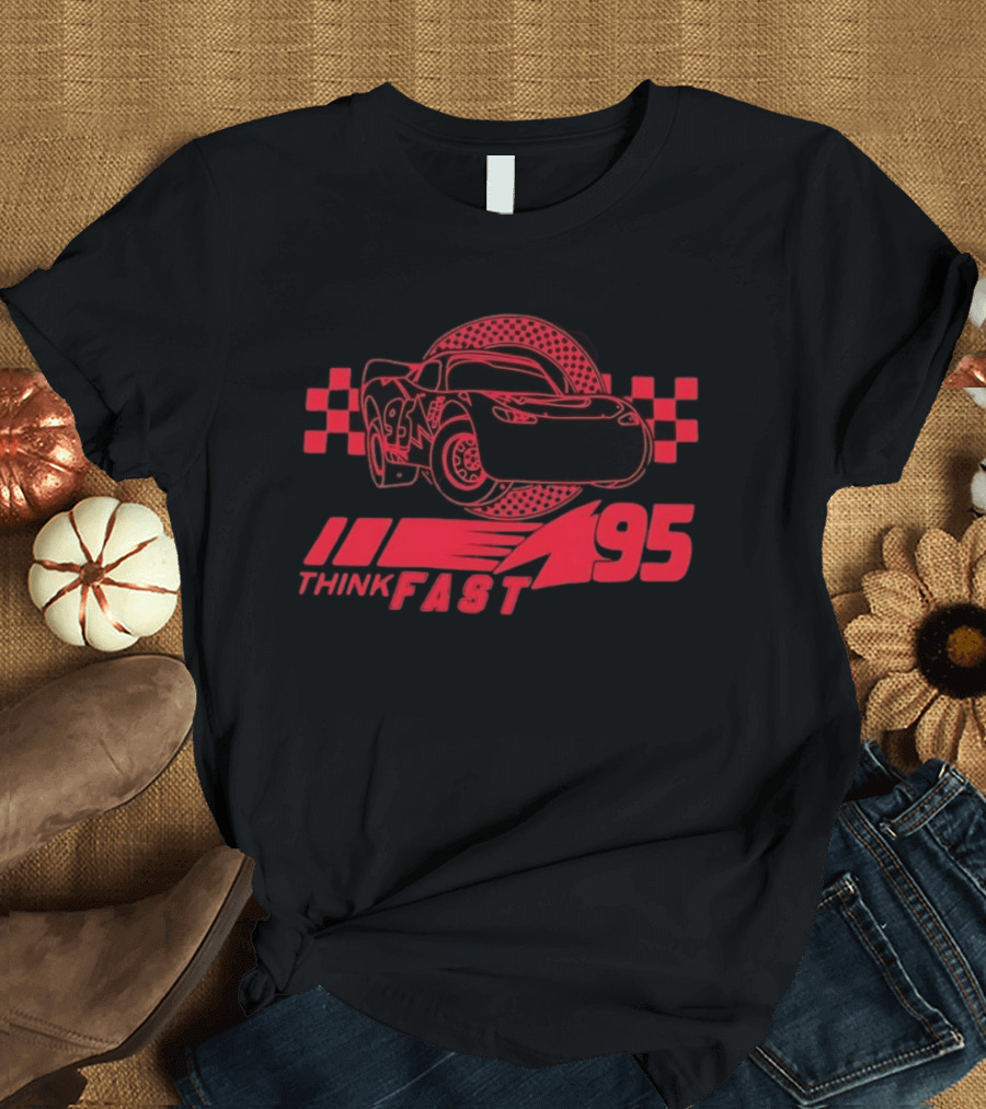 Lightning McQueen Think Fast 95 Racing Car Neon Red T-Shirt