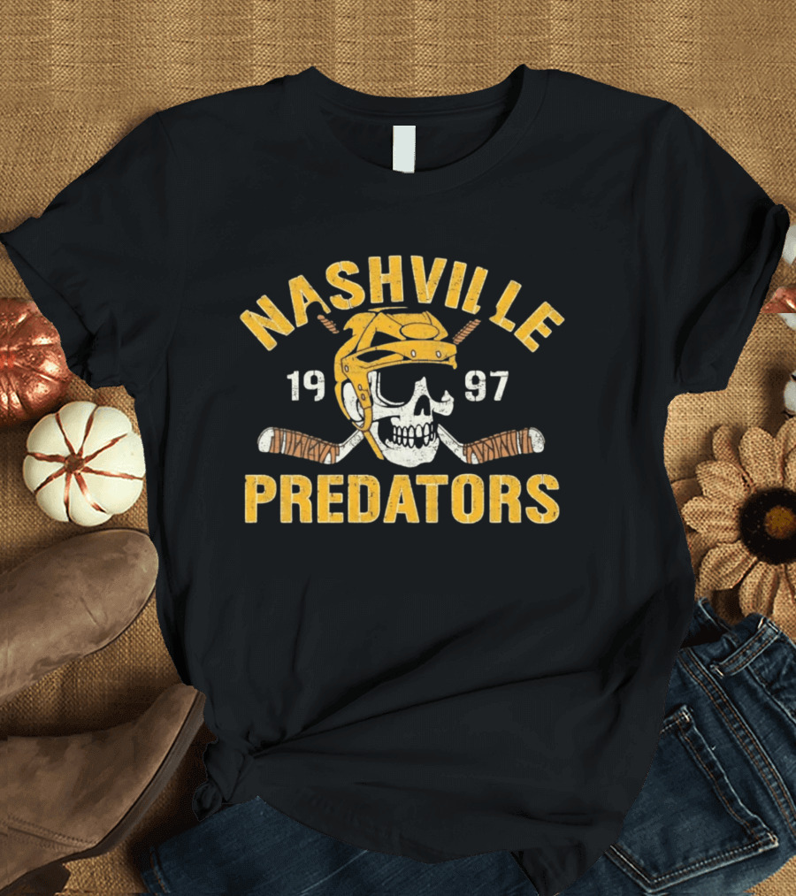 Nashville Predators Skull Hockey Helmet 1997 T-Shirt