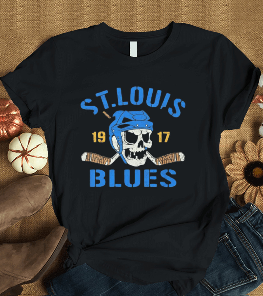 St. Louis Blues Skull Helmet Hockey Stick 1917 T-Shirt