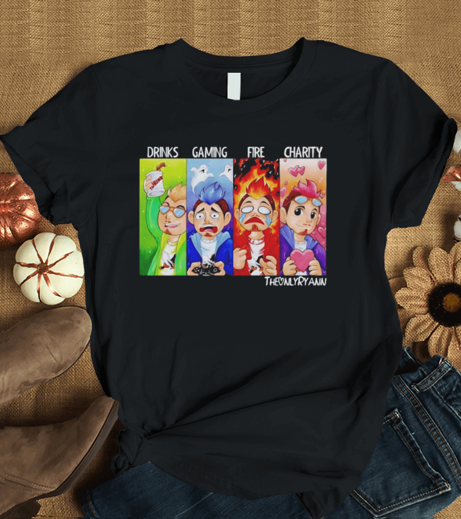 TheOnlyRyann Drinks Gaming Fire Charity Panel T-Shirt