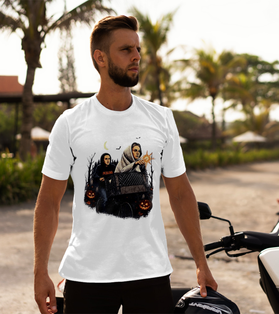 Caitlin Clark Stranger Things Indiana Halloween Bicycle Moon Pumpkin Glow Finger T-Shirt