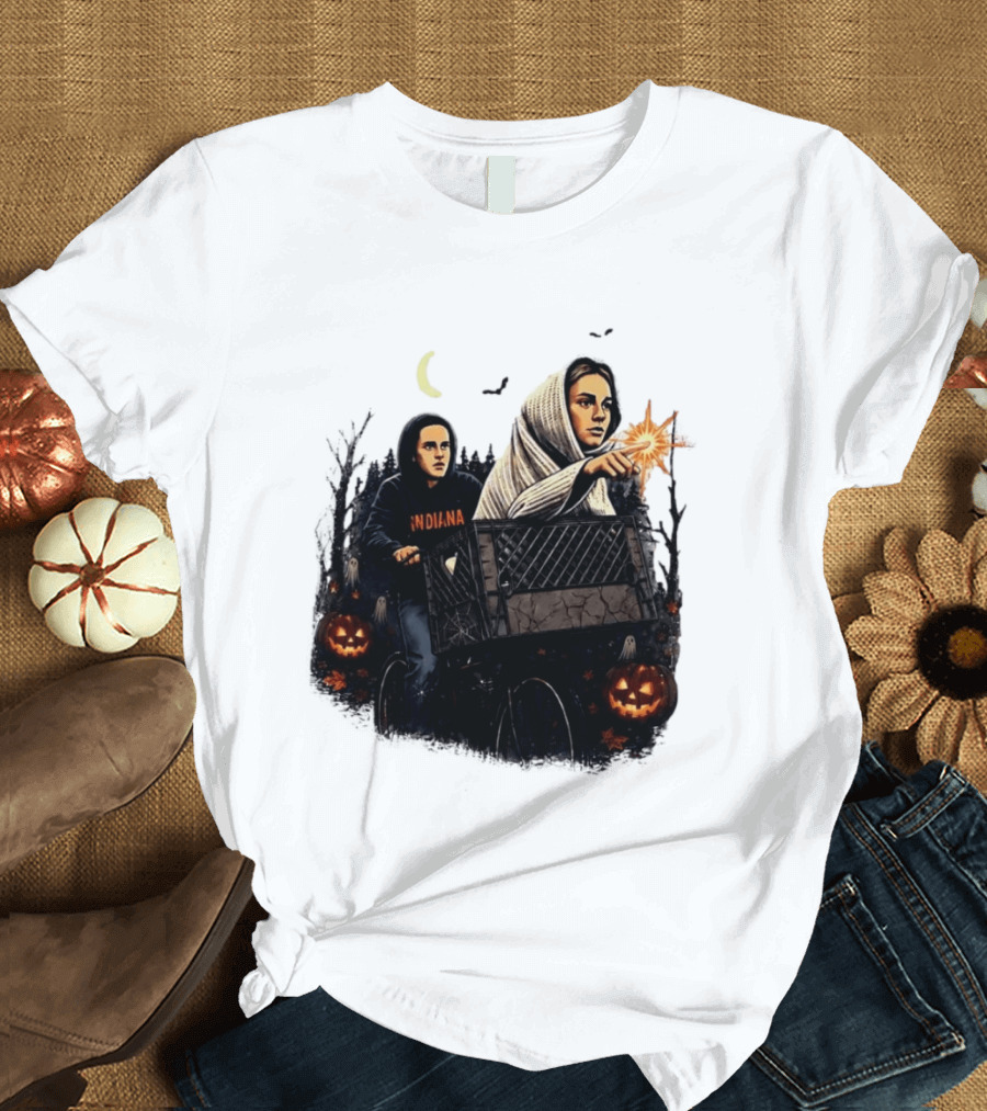 Caitlin Clark Stranger Things Indiana Halloween Bicycle Moon Pumpkin Glow Finger T-Shirt
