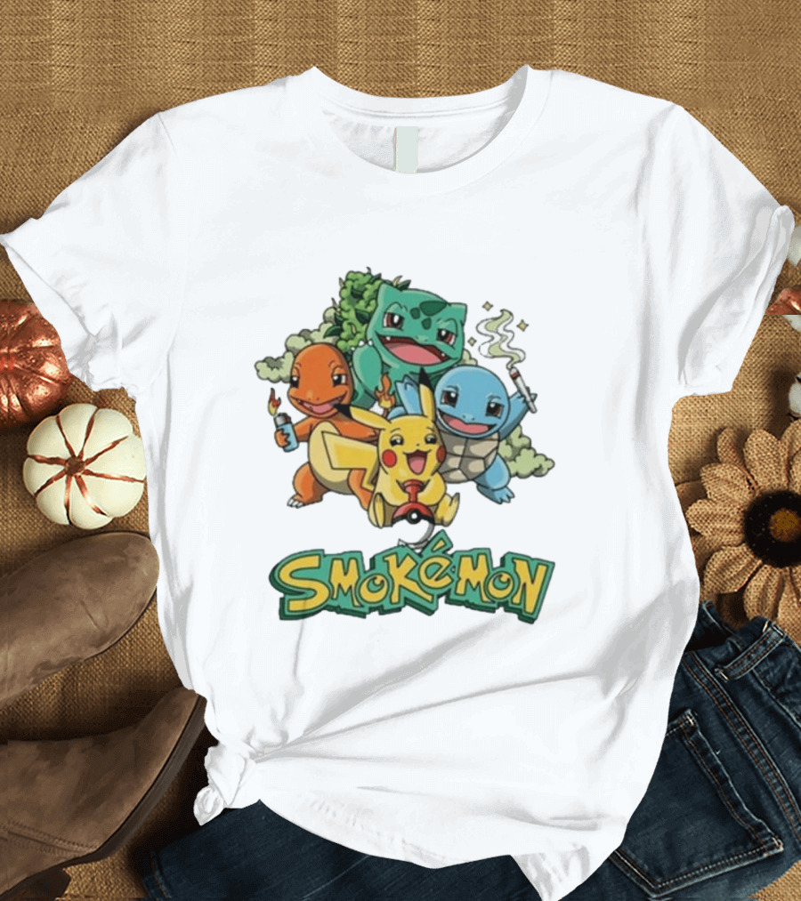 Smokemon Pikachu Charmander Squirtle Bulbasaur Fun T-Shirt