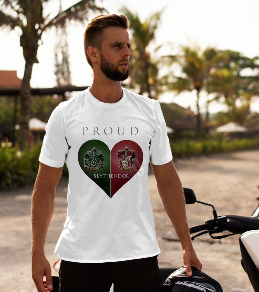 Proud Slythendor Heart Slytherin Gryffindor Crest Combination T-Shirt
