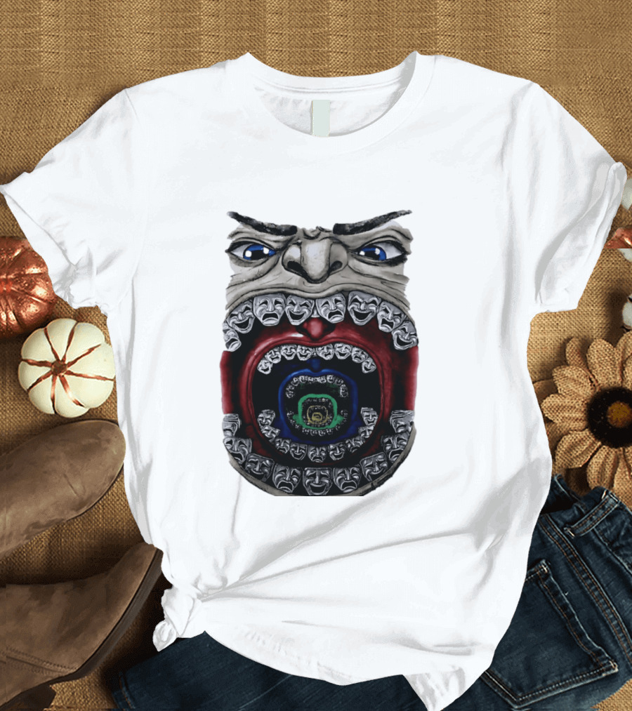 Surreal Face Theater Masks Mouth Optical Illusion T-Shirt