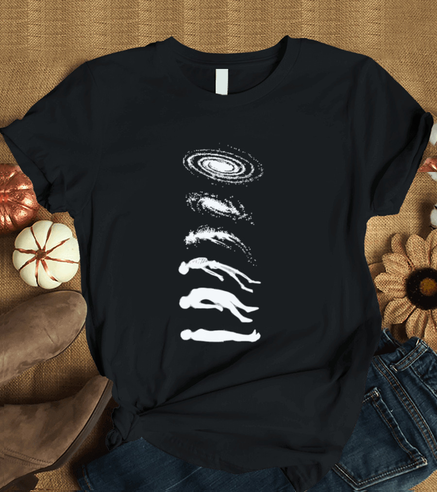 Ascending Galaxy Human Evolution Skeleton Floating Man T-Shirt