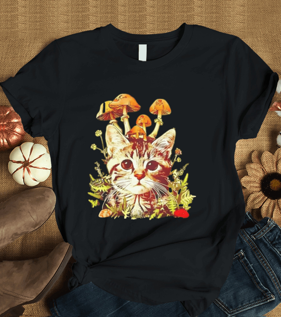 Blooming At My Own Pace Cat With Mushrooms T-Shirt