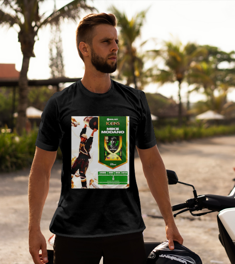 NHL 27 Icons Mike Modano Dallas Stars Player Stats And Achievements T-Shirt
