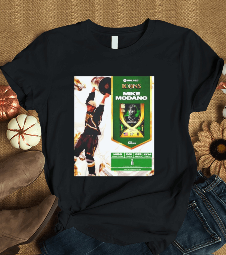 NHL 27 Icons Mike Modano Dallas Stars Player Stats And Achievements T-Shirt