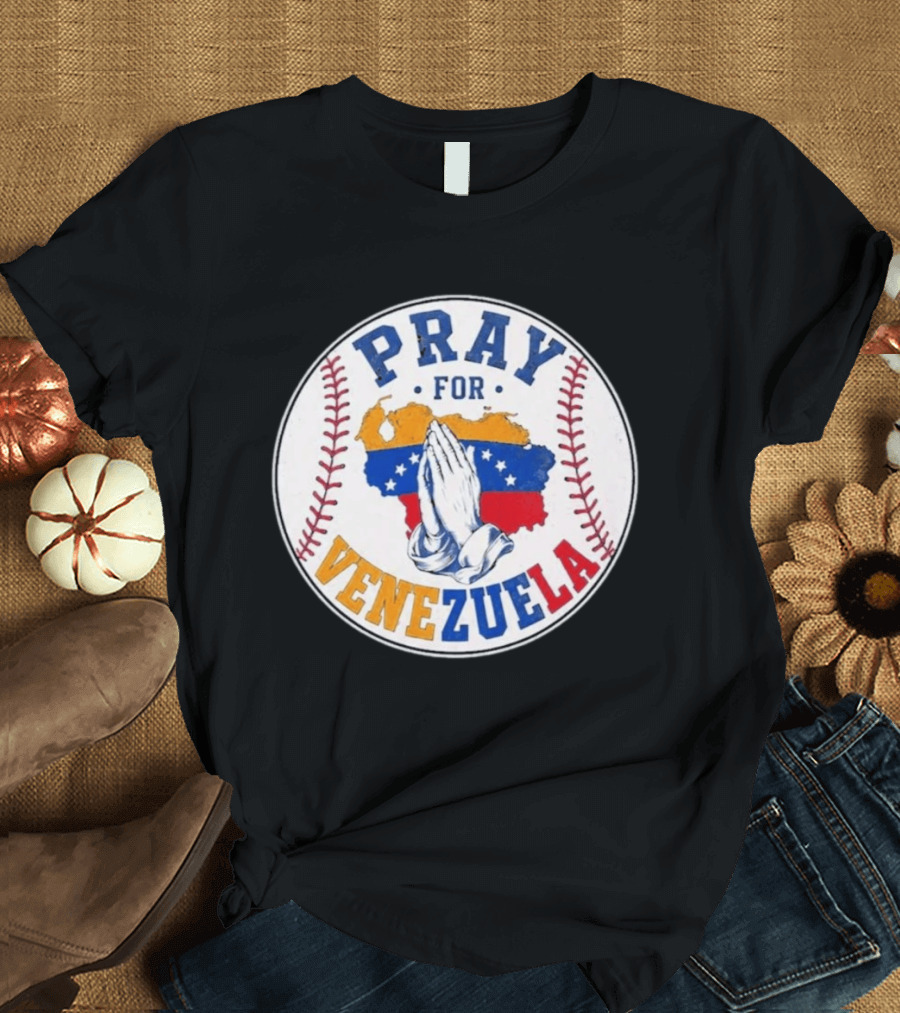 Pray For Venezuela Baseball Map Hands T-Shirt
