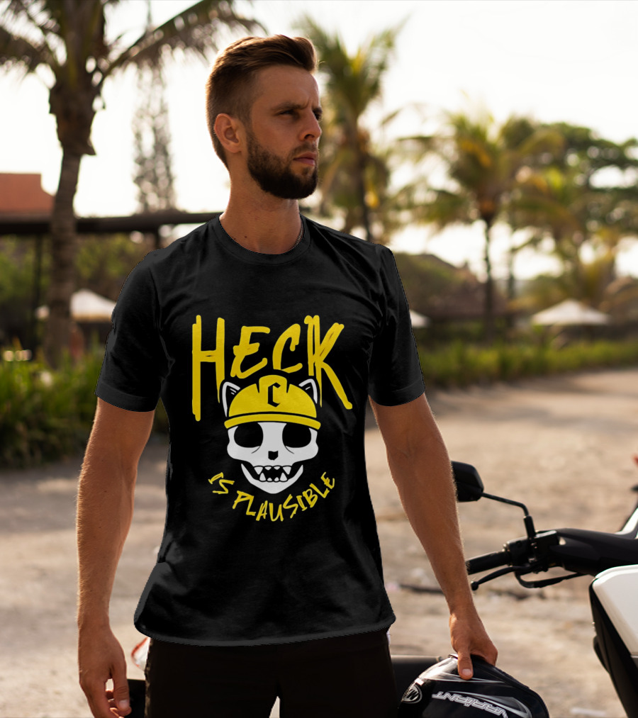 Heck Is Plausible Cat Skull Construction Helmet T-Shirt