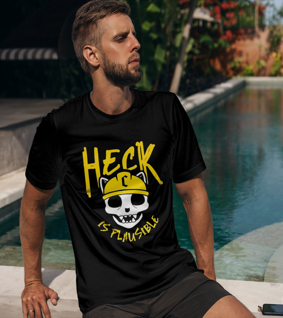 Heck Is Plausible Cat Skull Construction Helmet T-Shirt