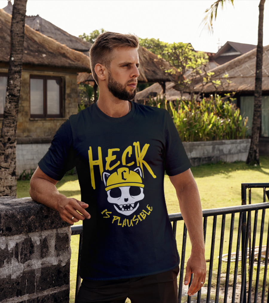 Heck Is Plausible Cat Skull Construction Helmet T-Shirt