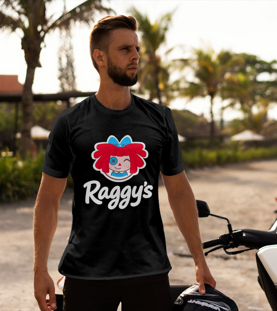 Raggy's Raggedy Ann Cartoon Character Red Hair Blue Bow T-Shirt