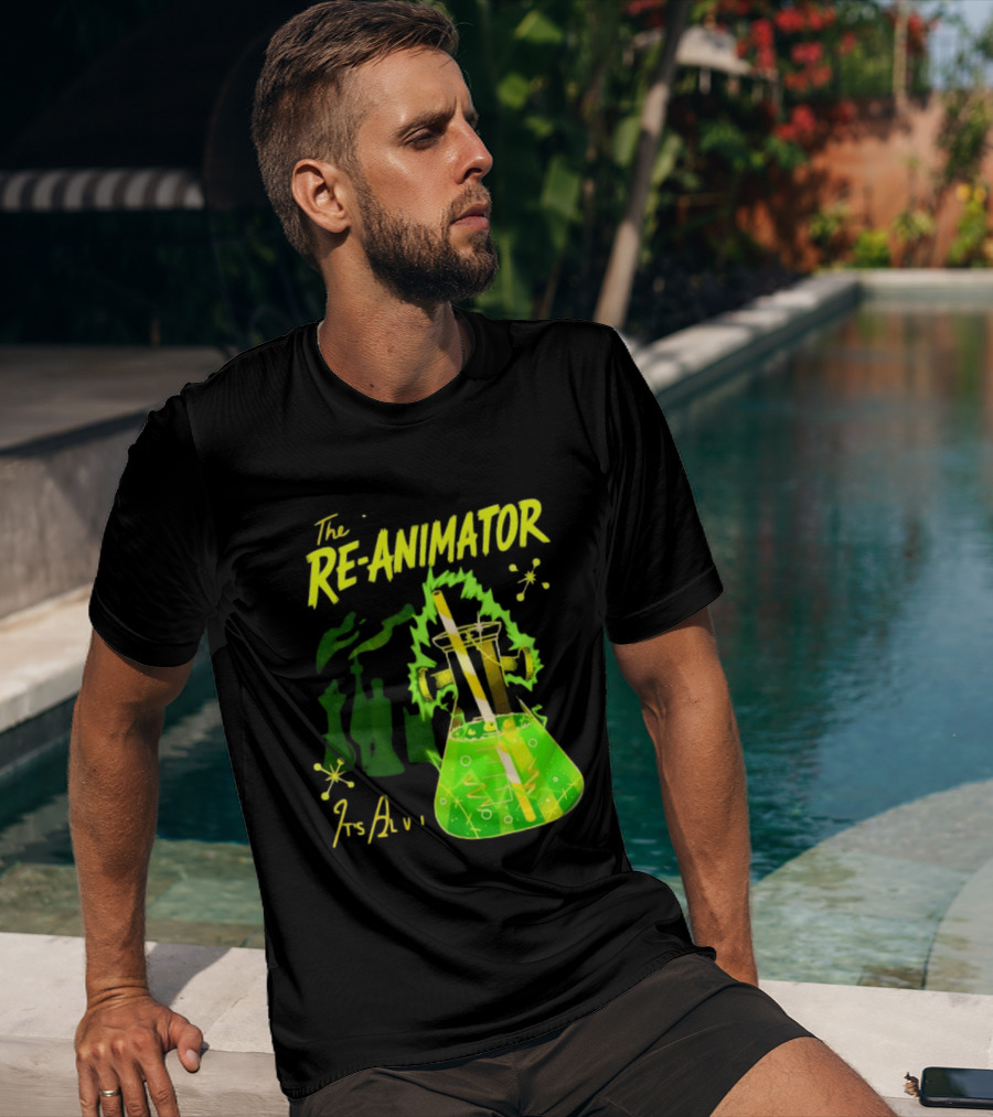 The Re Animator It's Alive Green Lab Flask Horror Film T-Shirt