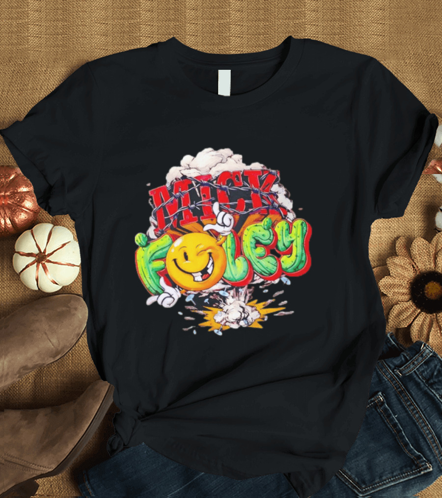Mick Foley Cactus Smiley Face Barbed Wire Explosive Burst T-Shirt