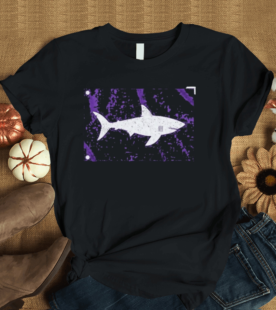 Shark Warning Flag Purple Distressed White T-Shirt