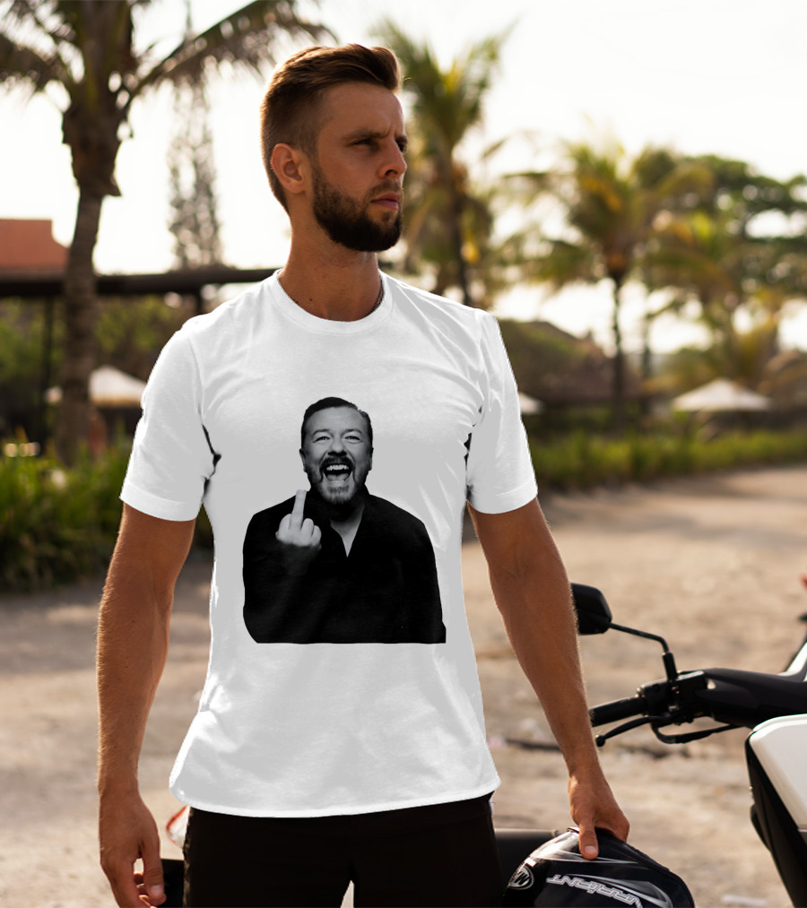 Anh Ricky Gervais Laughing Middle Finger Gesture T-Shirt
