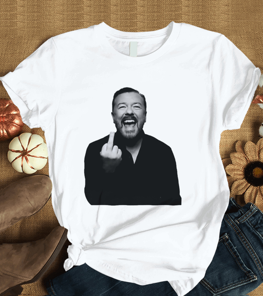 Anh Ricky Gervais Laughing Middle Finger Gesture T-Shirt