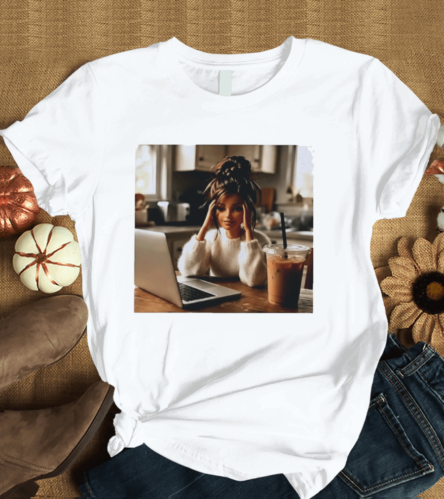 Crashing Out Barbie Girl With Coffee And Laptop Vibes T-Shirt