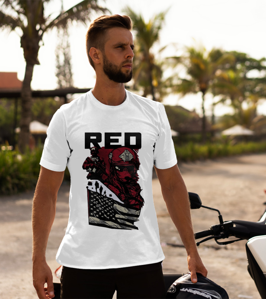 Red Military Special Forces Soldier American Flag T-Shirt