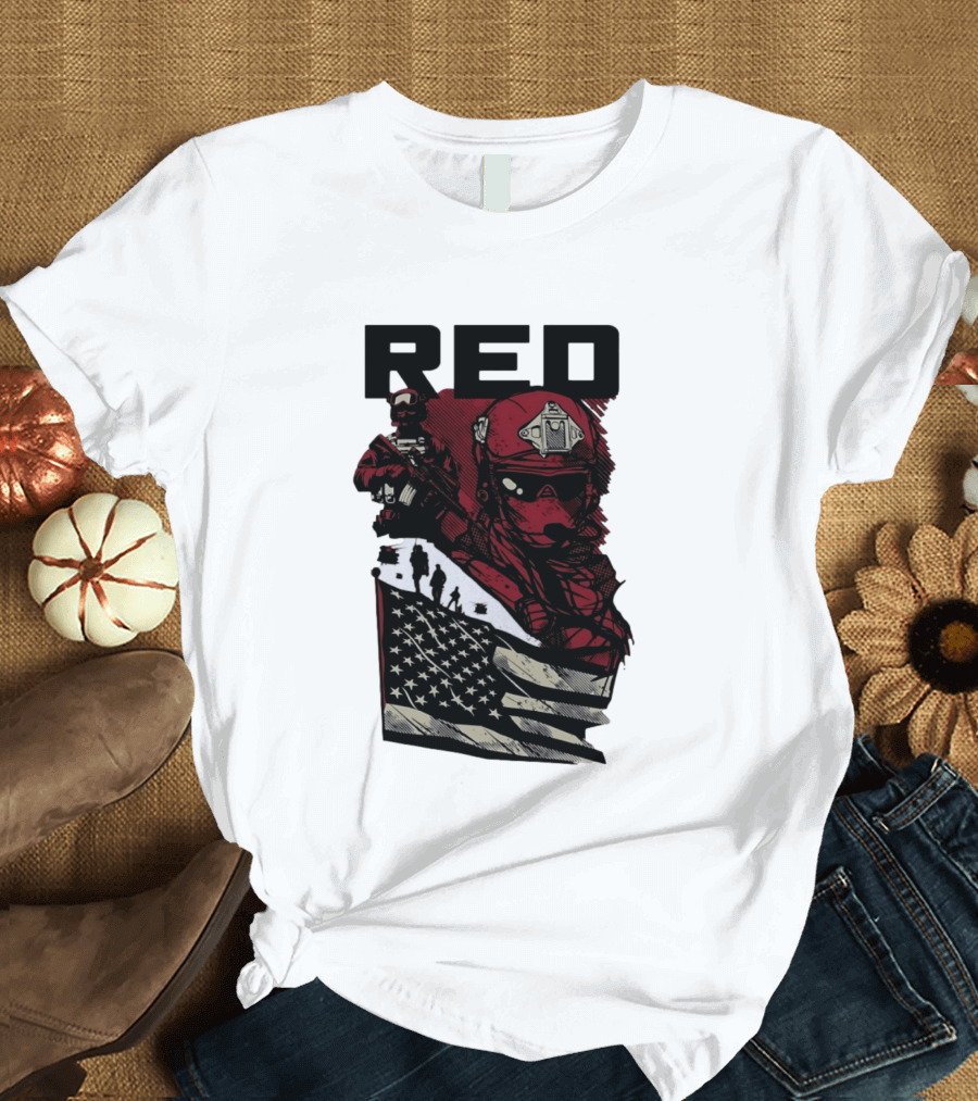 Red Military Special Forces Soldier American Flag T-Shirt