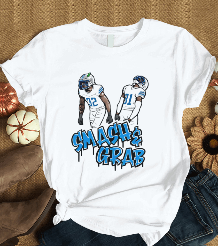 Detroit Lions Smash And Grab Football Players 32 And 31 Sports Fan Gear T-Shirt