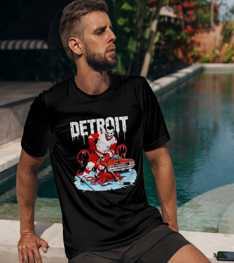 Detroit Hockey Skeleton Octopus Muscle Car T-Shirt