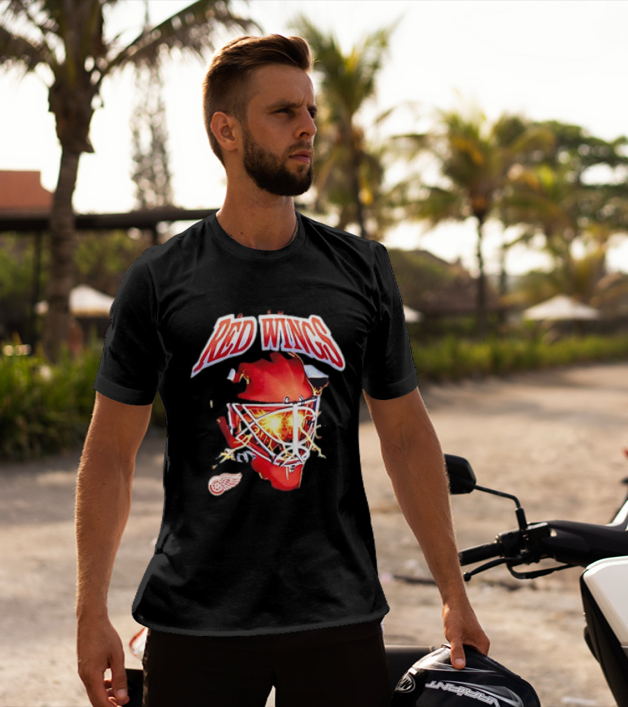Detroit Red Wings Goalie Mask Red Lightning Burst T-Shirt