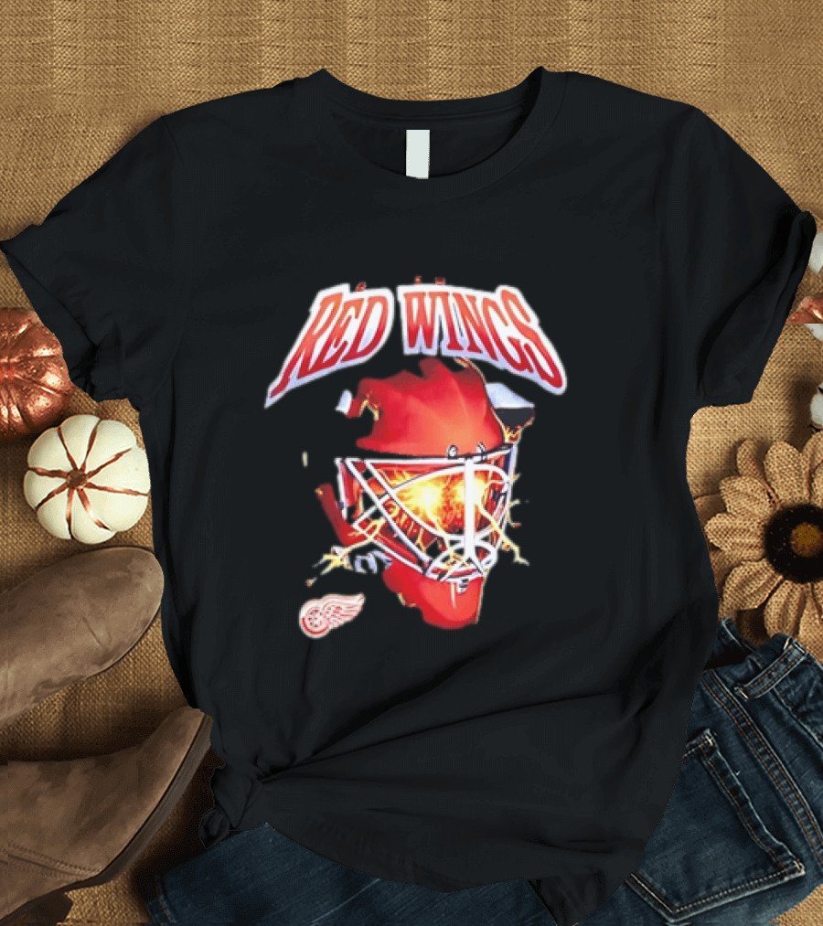 Detroit Red Wings Goalie Mask Red Lightning Burst T-Shirt