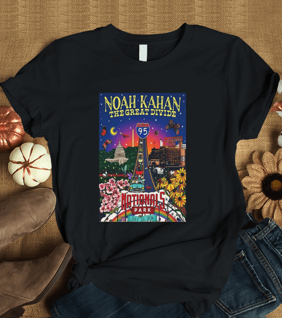 Noah Kahan The Great Divide Nationals Park July 22 2026 Washington D C Interstate 95 Capitol Flowers Butterflies T-Shirt