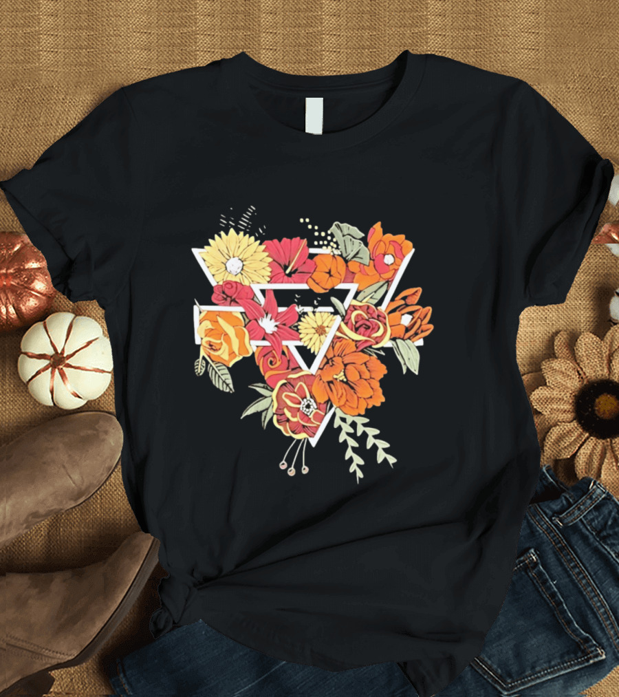 Floral Geometric Triangle Botanical Flowers Garden Blossom T-Shirt