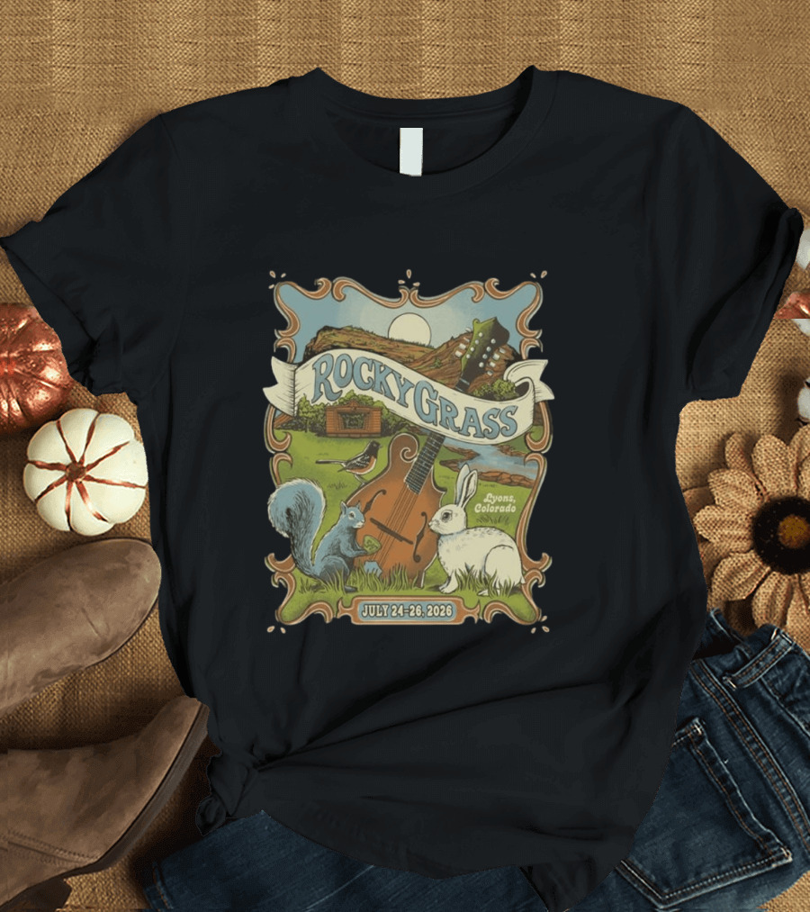 RockyGrass Festival July 24 26 2026 Planet Bluegrass Ranch Lyons Colorado Wildlife And Banjo Scenery T-Shirt