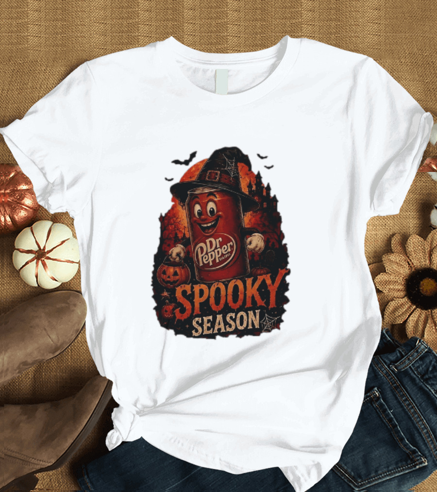 Dr Pepper Halloween Witch Can Spooky Season With Jack O' Lantern And Bats T-Shirt