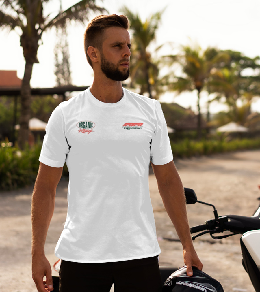 Midnight Racing Organic Store White Retro Car Racing T-Shirt