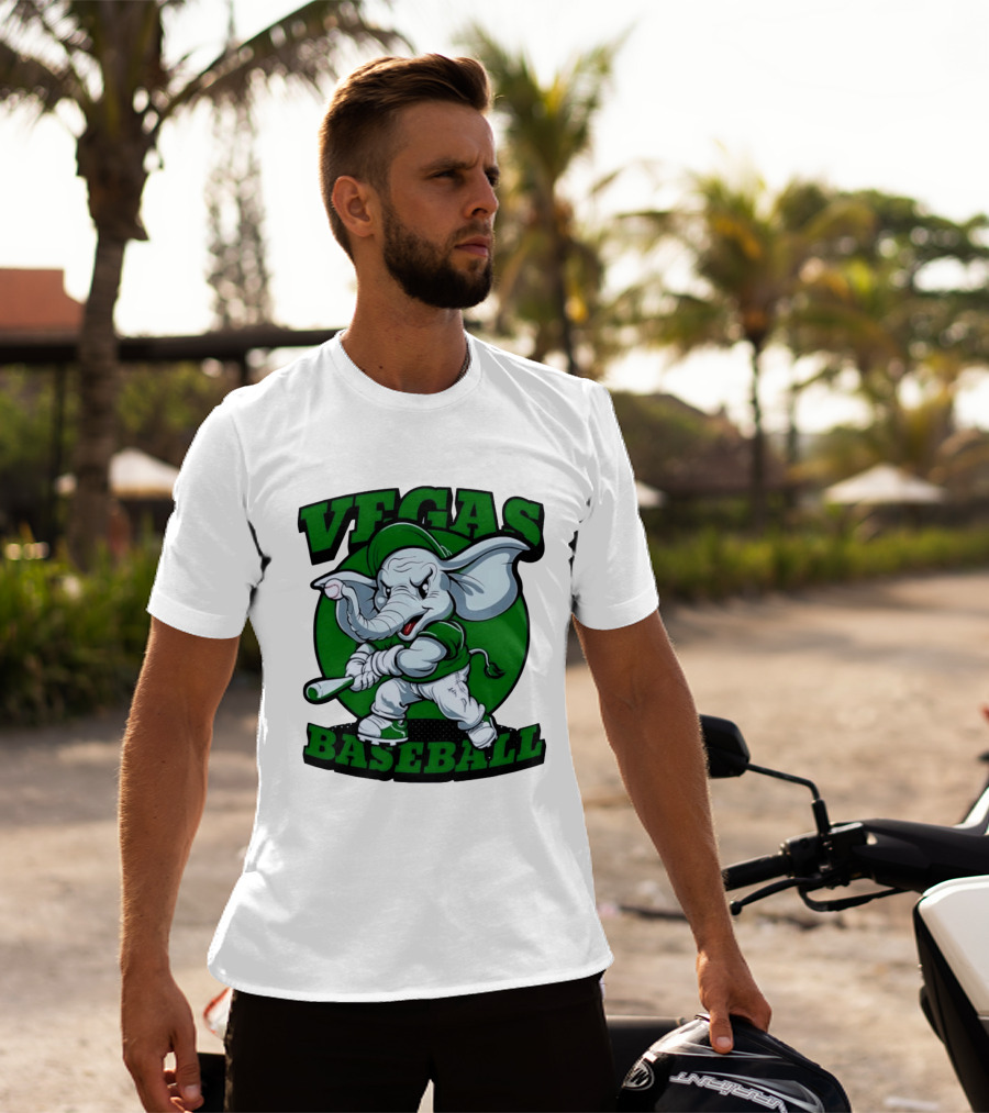 Vegas Baseball Elephant Batting Green T-Shirt