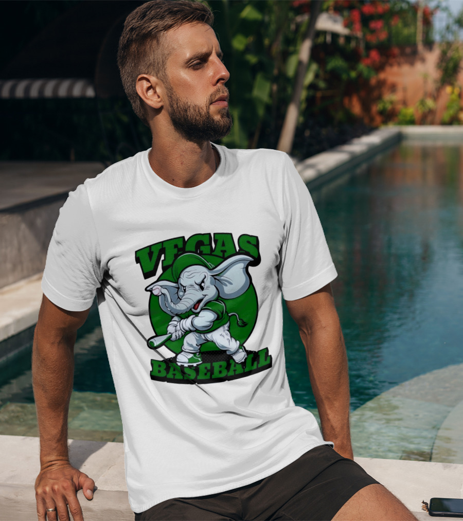 Vegas Baseball Elephant Batting Green T-Shirt