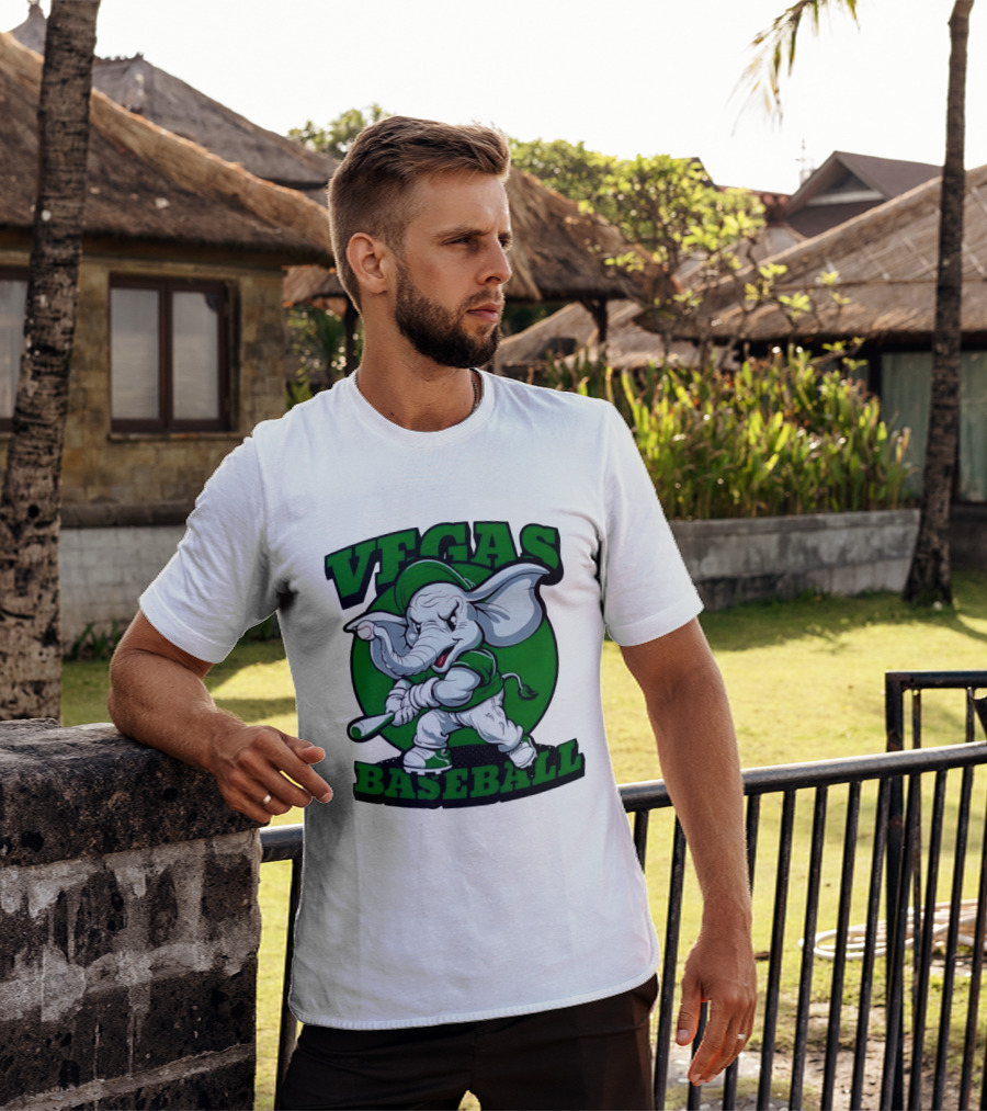 Vegas Baseball Elephant Batting Green T-Shirt