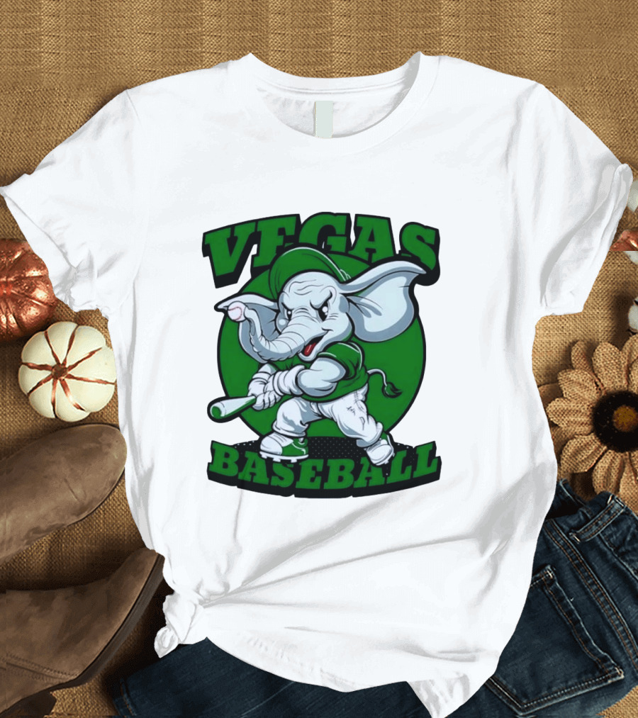 Vegas Baseball Elephant Batting Green T-Shirt
