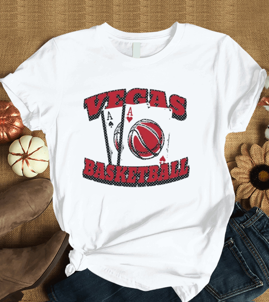 Vegas Basketball Poker Aces Playing Cards Red T-Shirt