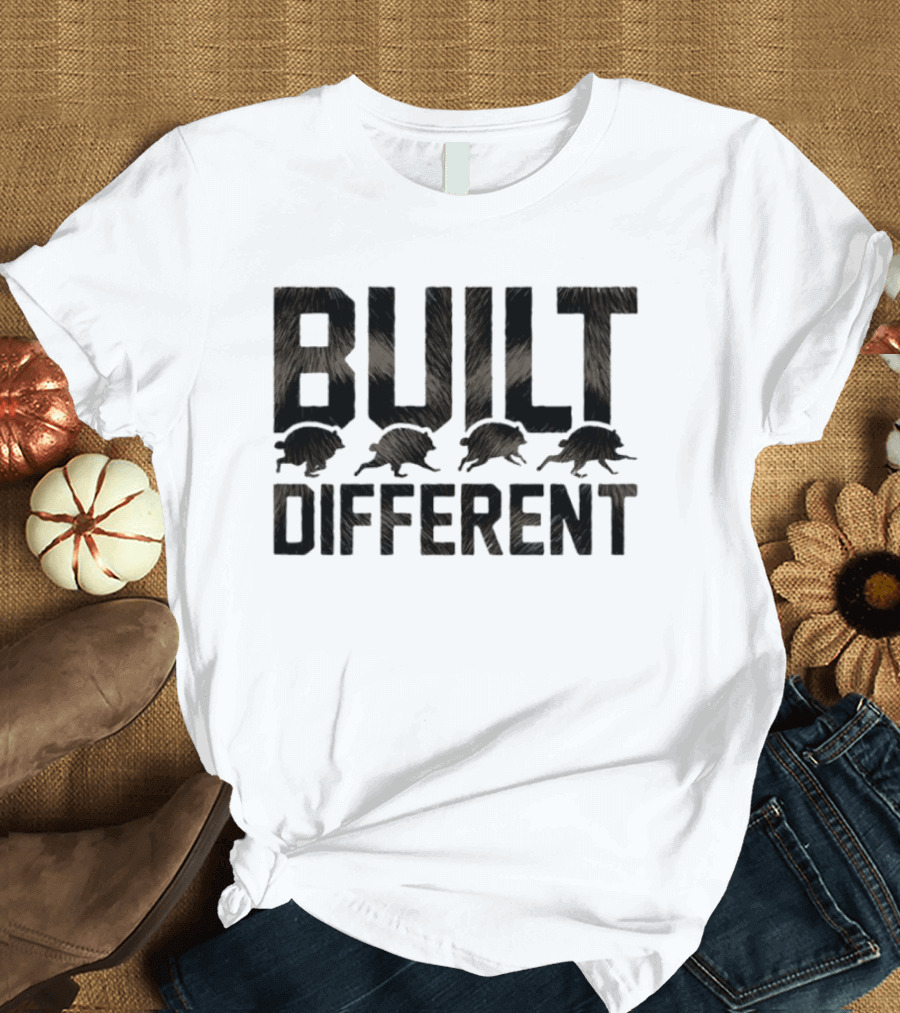 Raccoon Built Different Fur Text With Four Running Raccoons T-Shirt