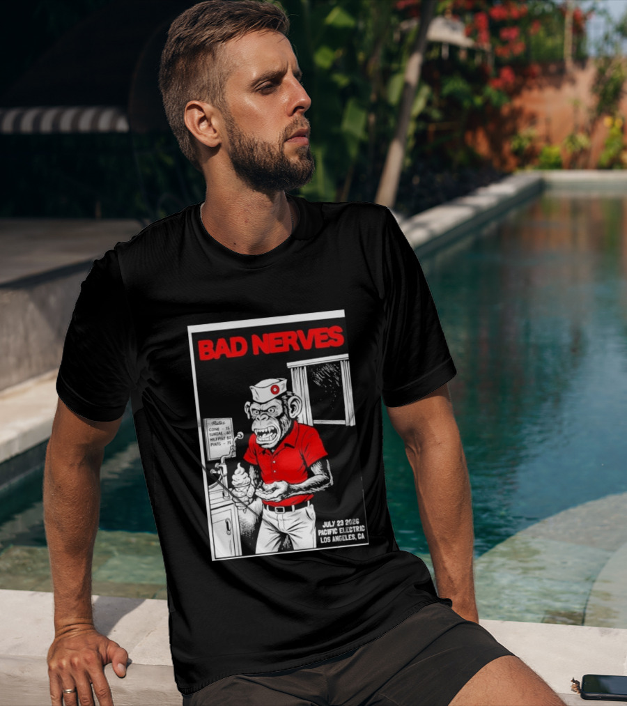 Bad Nerves July 23 2026 Pacific Electric Los Angeles Monkey Ice Cream Server Comic T-Shirt