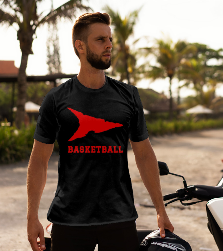 Basketball Red Arrowhead Flame Shape Lettering T-Shirt