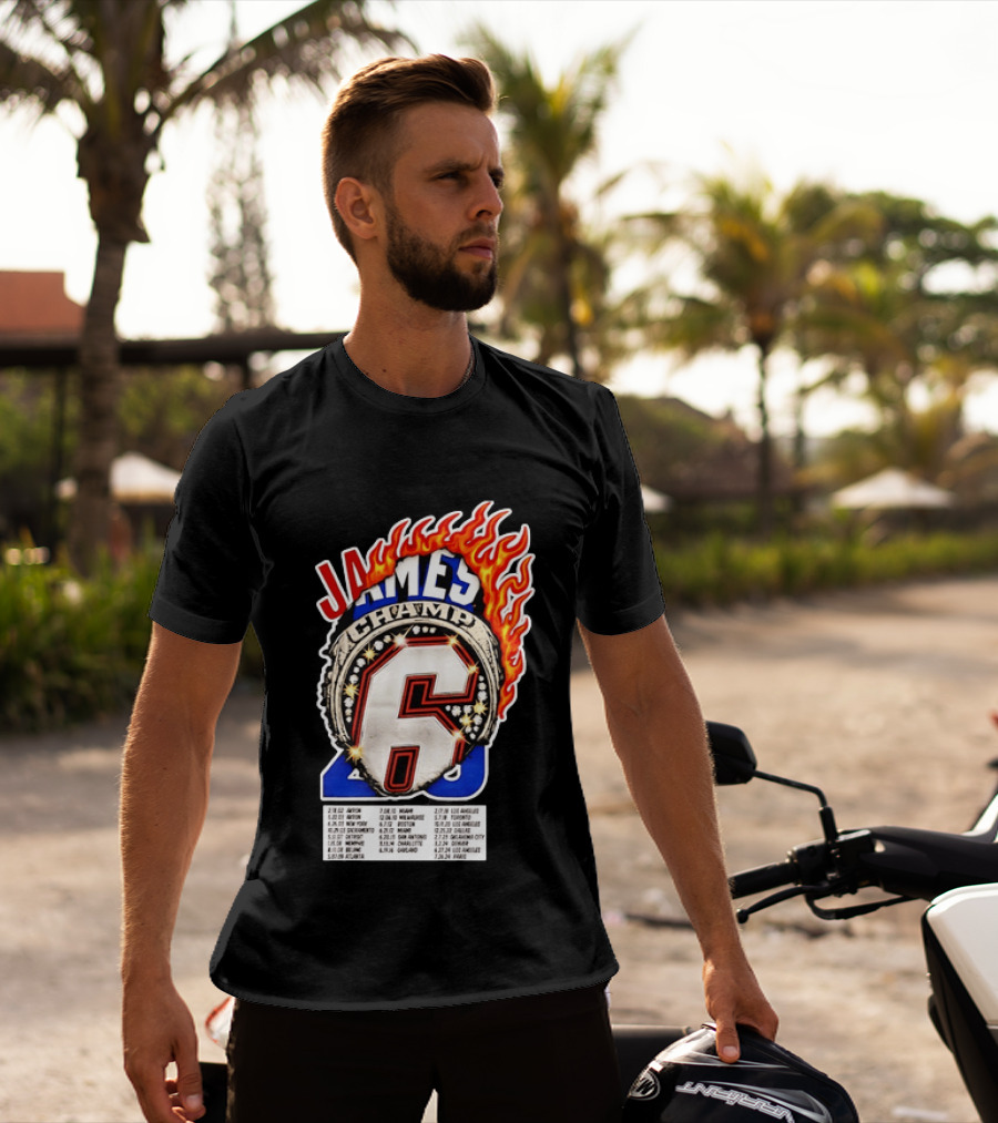 LeBron James Champ 6 Milestone Dates Cleveland Miami Los Angeles 2012 2013 2016 2020 T-Shirt