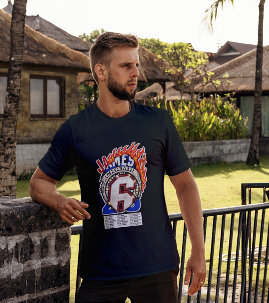 LeBron James Champ 6 Milestone Dates Cleveland Miami Los Angeles 2012 2013 2016 2020 T-Shirt