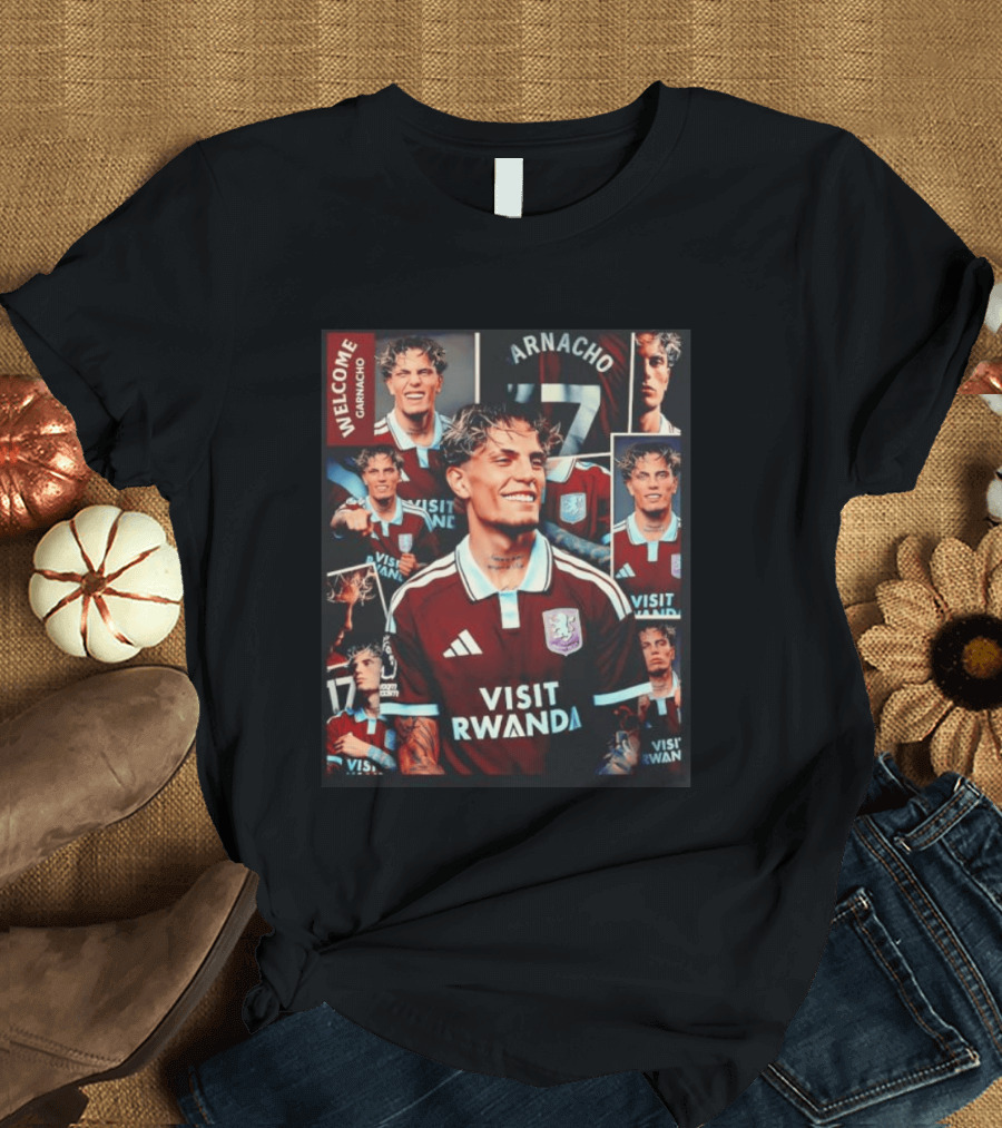 Visit Rwanda Garnacho Welcome Aston Villa 17 Collage T-Shirt