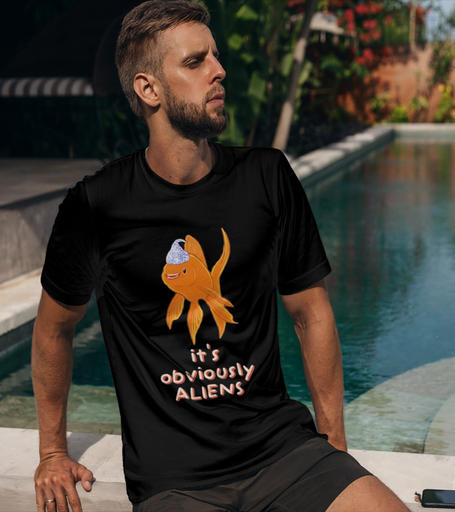 Goldfish Tin Foil Hat It's Obviously Aliens T-Shirt